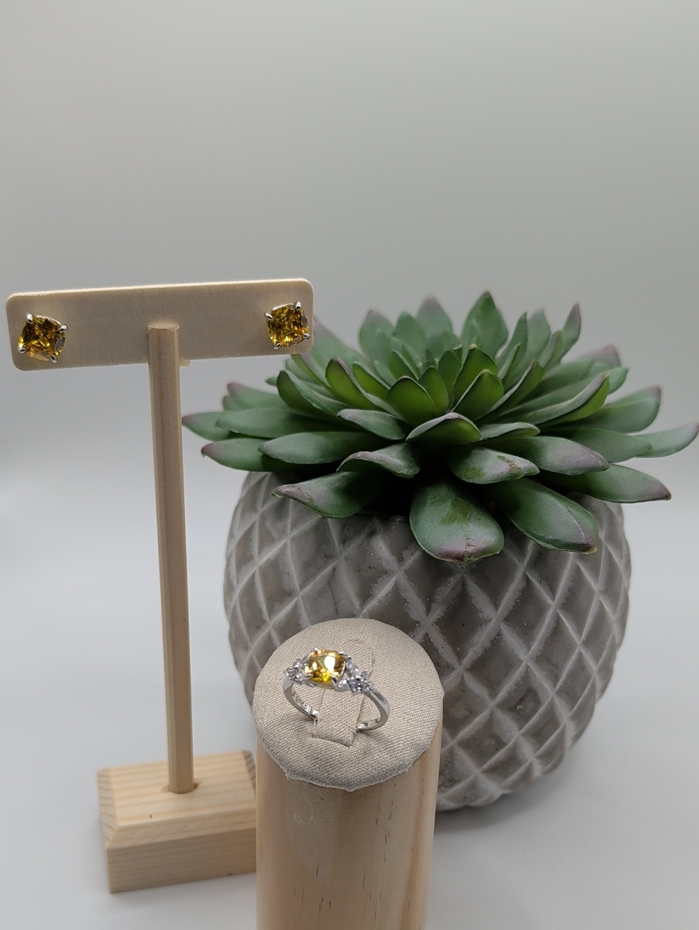 Italo Cushion Cut Yellow Topaz Ring And Earrings Set